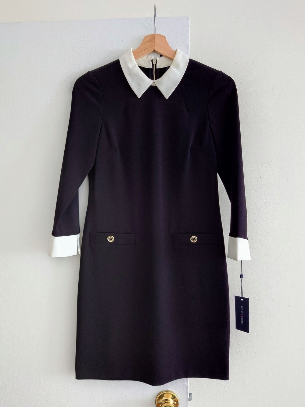 Tommy Hilfiger Classic Black Dress with White Collar and Cuffs